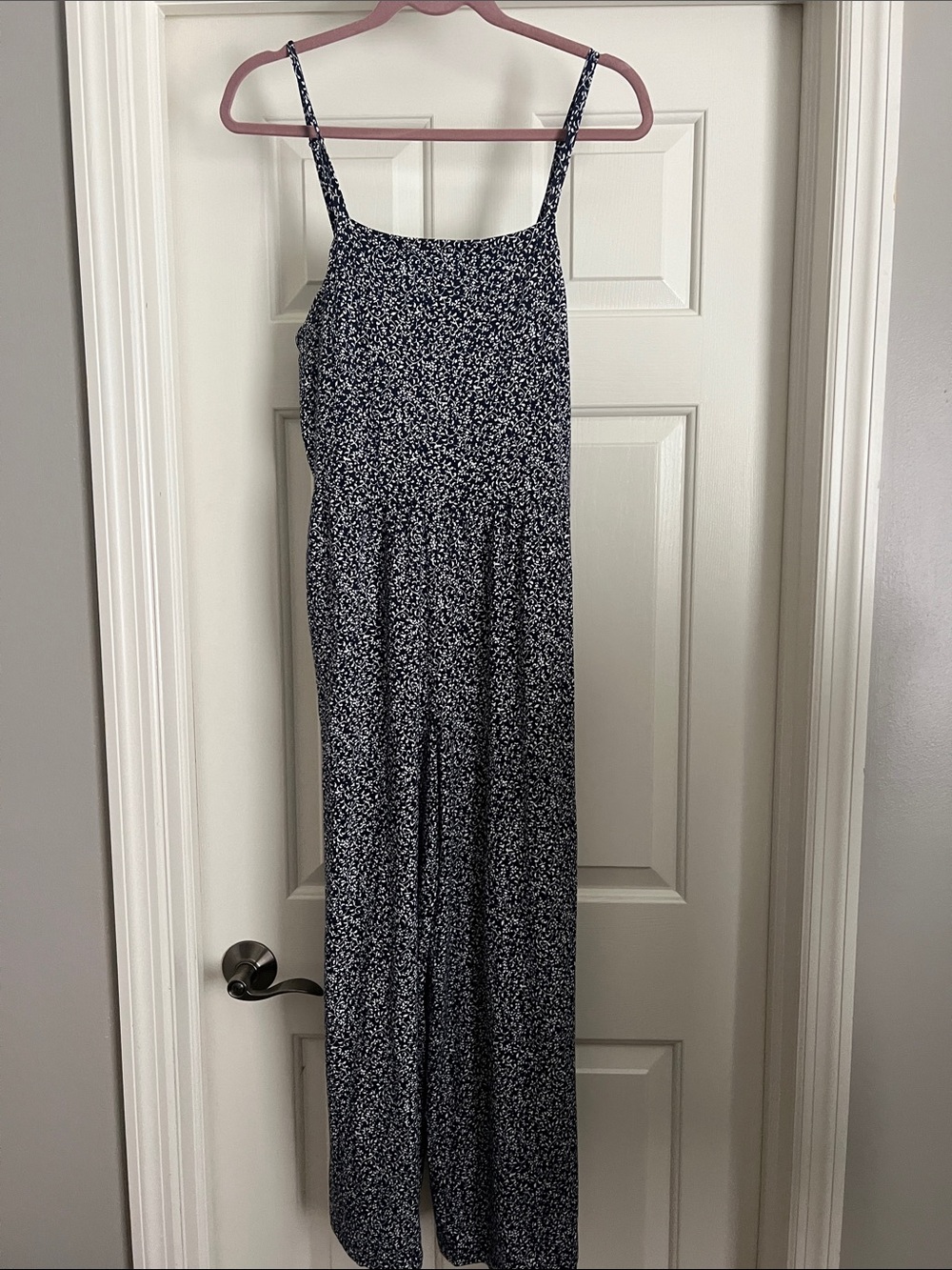 Old Navy Navy and White Floral Spaghetti-Strap Jumpsuit